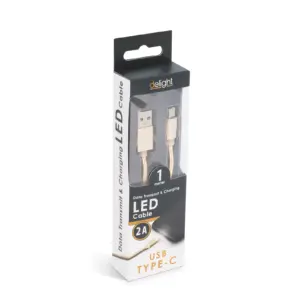 Cablu de date si incarcare USB Type C cu lumina LED auriu 1m Delight