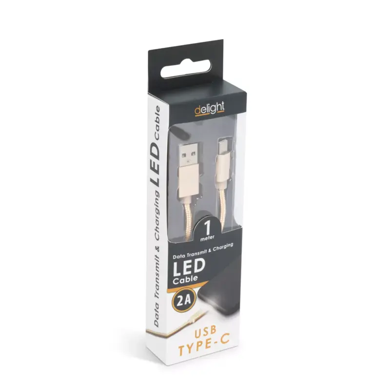 Cablu de date si incarcare USB Type C cu lumina LED auriu 1m Delight