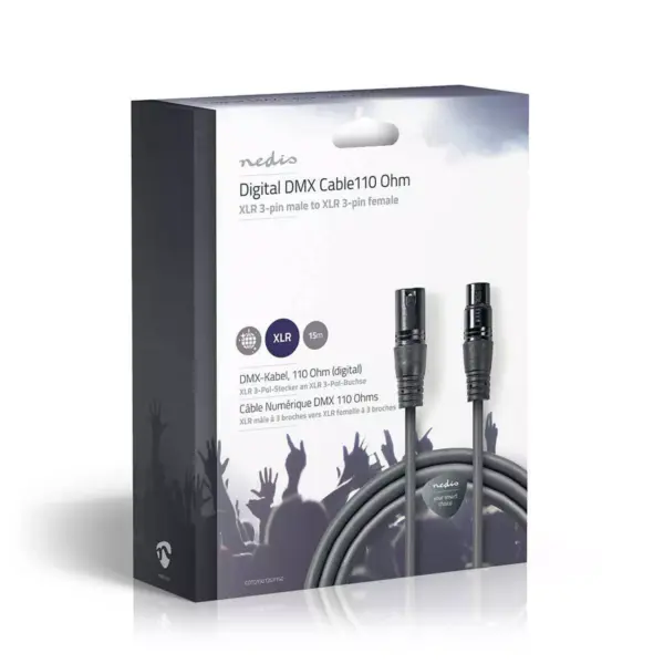 Cablu digital DMX 110 Ohm XLR 3 Pini tata - XLR 3 Pini mama 15m gri Nedis - imagine 3