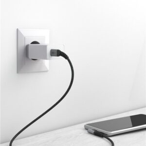 Cablu elegant extra-robust textil 2m 60W USB2.0 type C 90 grade - USB type C mufe metalice Goobay 64660