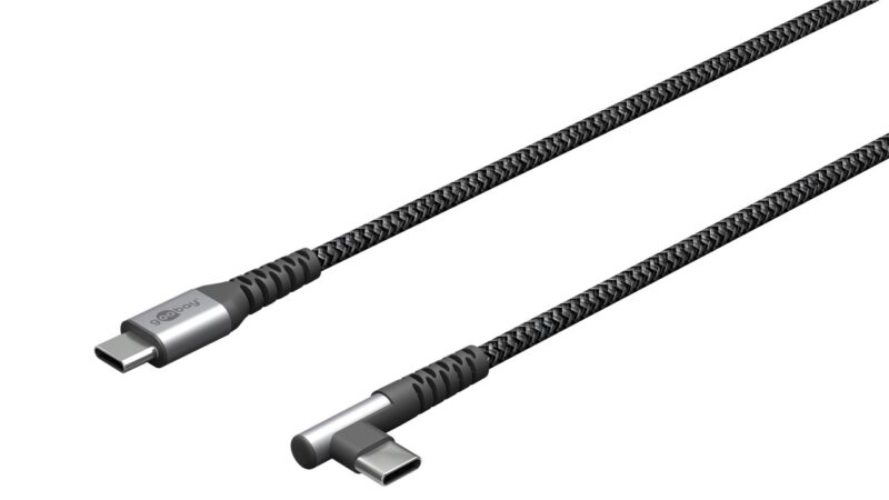 Cablu elegant extra-robust textil 2m 60W USB2.0 type C 90 grade - USB type C mufe metalice Goobay 64660
