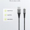 Cablu Lightning 8-Pini 0.5m Apple MFi certificat conectori metalici robust textil argintiu Goobay 49267 - imagine 2