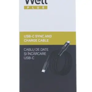 Cablu magnetic USB-C - USB-C 1m 3A/20V 60W negru Well CABLE-USBC/USBC-1BK07-WL