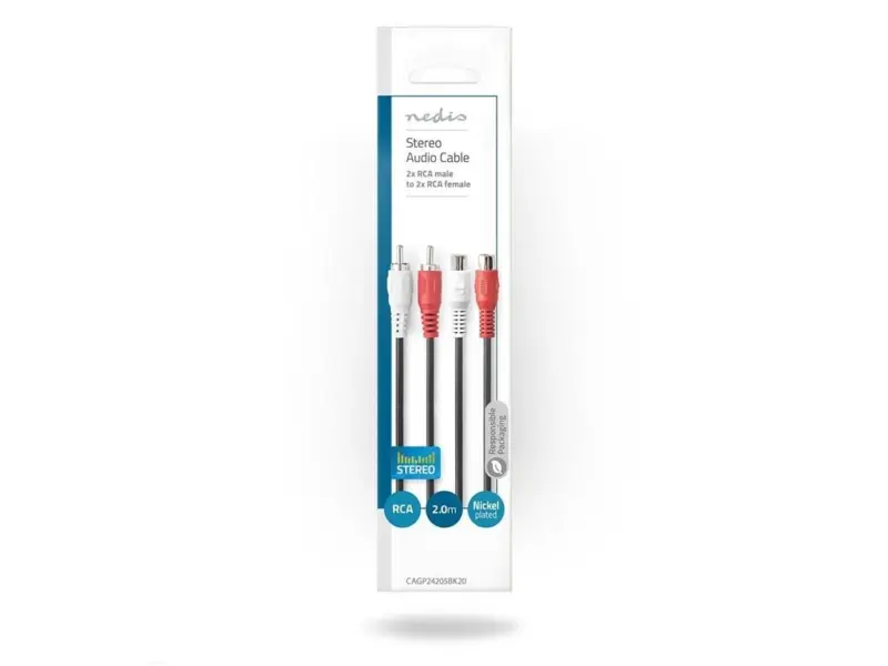 Cablu prelungitor audio stereo Nedis CAGP24205BK20 2x RCA tata - 2x RCA mama 2m negru