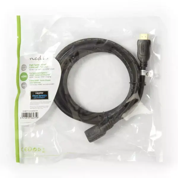Cablu prelungitor HDMI tata - HDMI mama HighSpeed Ethernet contacte aurite 2m Nedis - imagine 2