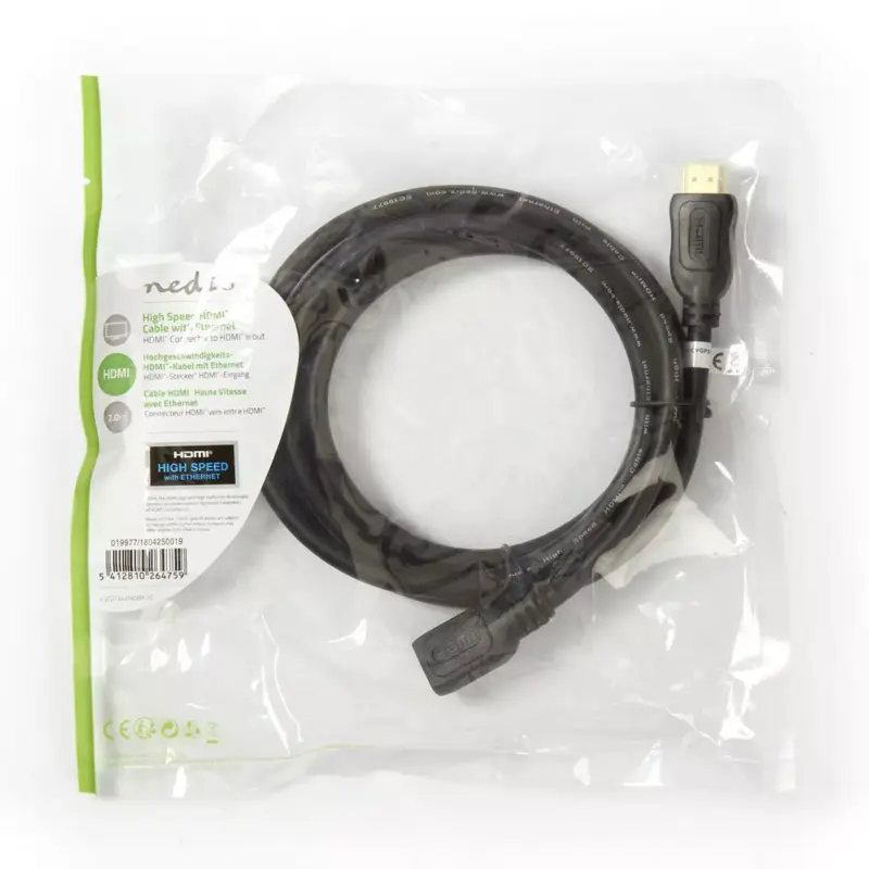 Cablu prelungitor HDMI tata - HDMI mama HighSpeed Ethernet contacte aurite 2m Nedis