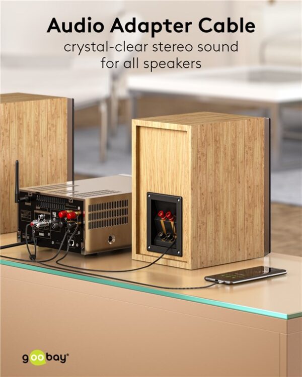 Cablu stereo premium extrem de flexibil textil 3m Jack 3.5 mm tata - 2x RCA tata negru Goobay Plus 65289 - imagine 7