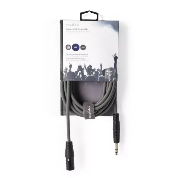 Cablu stereo XLR 3 pini tata - JACK 6.5 mm tata 5m gri Nedis - imagine 3