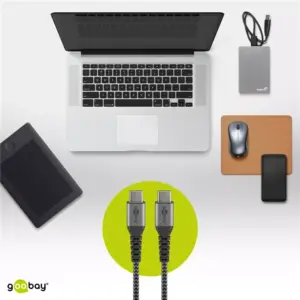 Cablu textil USB TYPE C tata-tata 0.5m 3A mufe metalice argintiu Goobay
