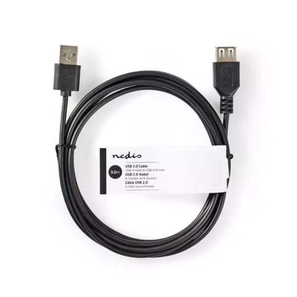 Cablu USB 2.0 A tata - USB A mama 3m negru Nedis - imagine 3