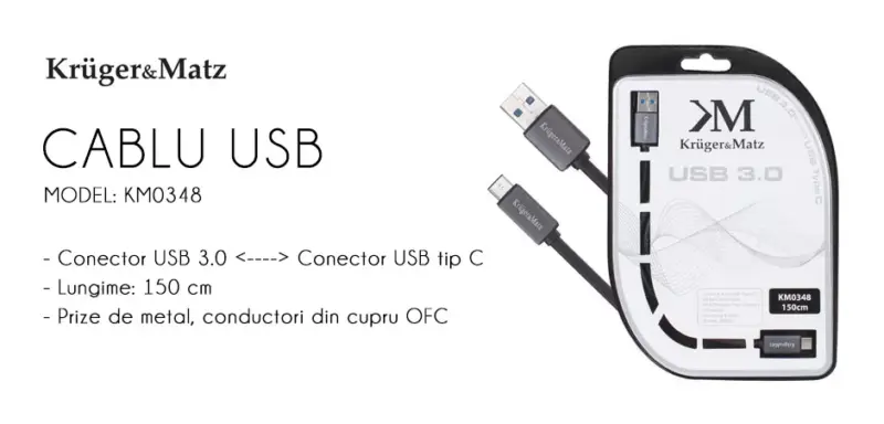 Cablu USB 3.0 cu USB Type C 1m Profesional Kruger&Matz