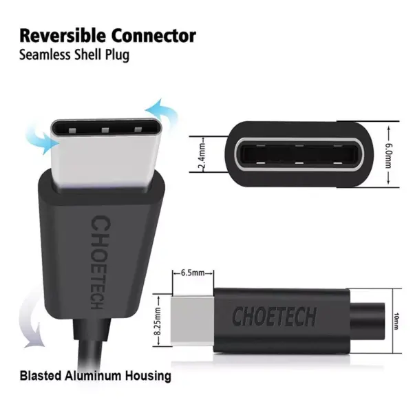 Cablu USB-A - USB TYPE C 3m 2.4A negru Choetech AC0004 - imagine 3