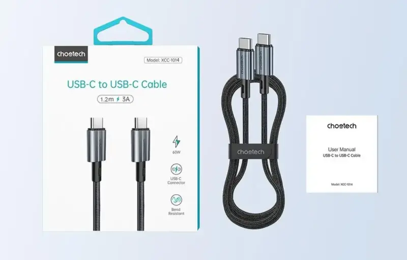 Cablu USB-C - USB-C PD 60W 1.2m negru textil XCC-1014 Choetech XCC-1014-BK