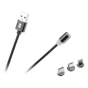 Cablu USB MAGNETIC 3in1 USB Type C LIGHTNING micro USB 1m negru REBEL