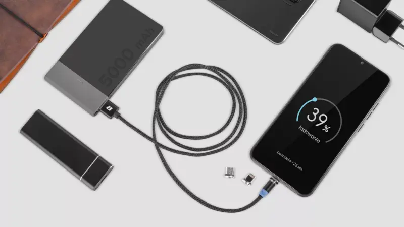 Cablu USB MAGNETIC 3in1 USB Type C LIGHTNING micro USB 1m negru REBEL