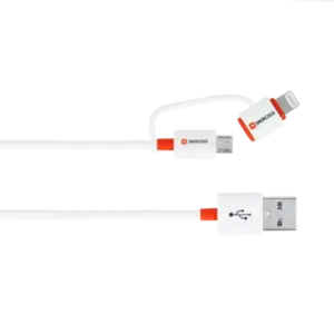 Cablu USB Skross Essentials Line 2 in 1 cu conector micro USB - lightning alb 1m