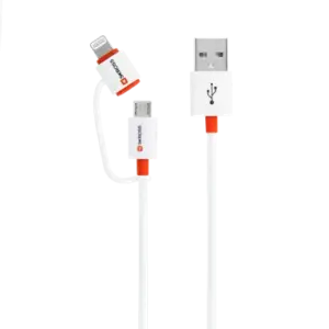 Cablu USB Skross Essentials Line 2 in 1 cu conector micro USB - lightning alb 1m