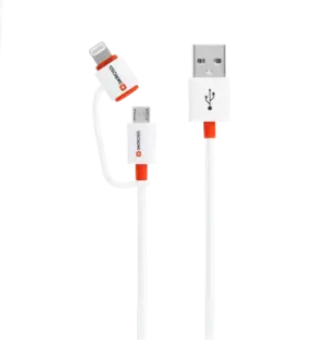 Cablu USB Skross Essentials Line 2 in 1 cu conector micro USB - lightning alb 1m