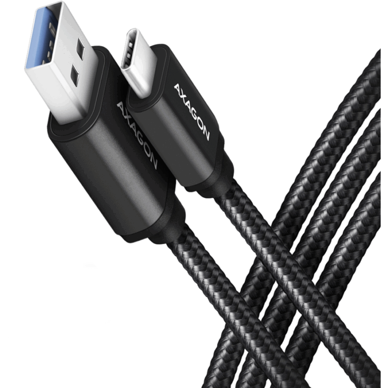 Cablu USB type C - USB-A 2m USB 3.2 Gen1 3A impletit negru Axagon BUCM3-AM20AB