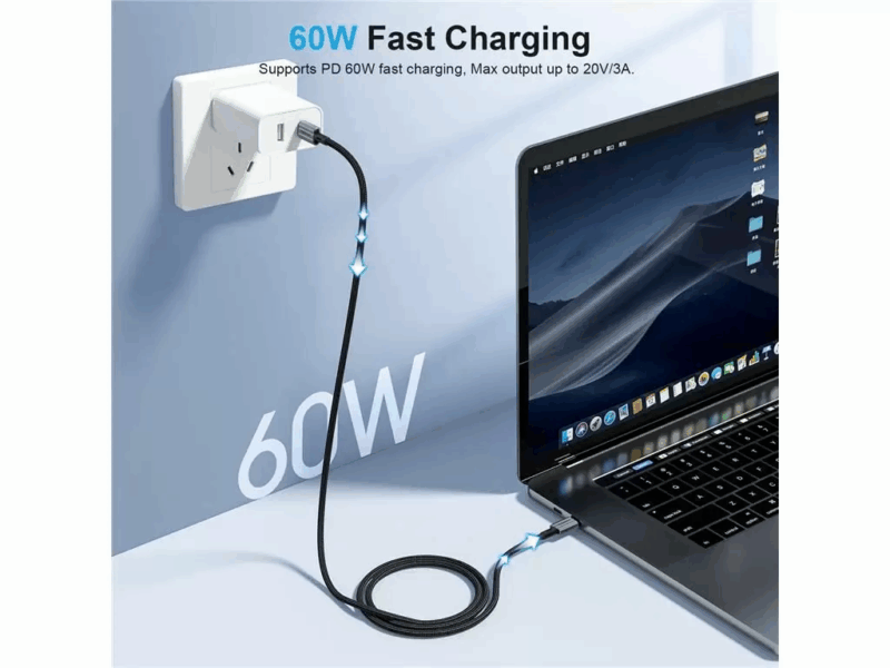 Cablu USB type C - USB type C PD 60W 3A 2m negru textil Choetech XCC-1015-BK