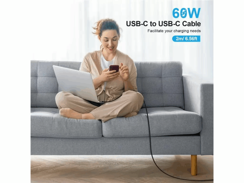 Cablu USB type C - USB type C PD 60W 3A 2m negru textil Choetech XCC-1015-BK