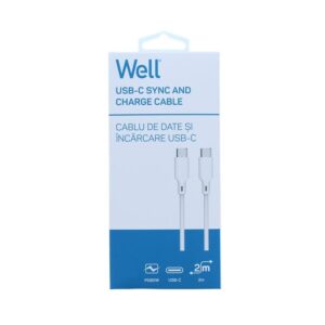 Cablu USB2.0 type C - USB type C PD 60W 2m alb Well