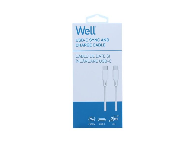 Cablu USB2.0 type C - USB type C PD 60W 2m alb Well