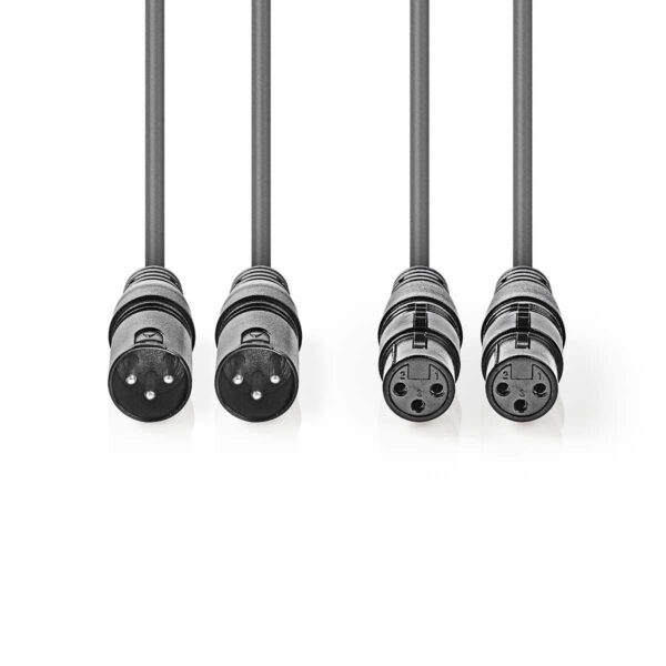 Cablu XLR stereo Premium Nedis 3m 2x XLR 3-pini tata - 2x XLR 3-pini mama gri COTH15030GY30 - imagine 2