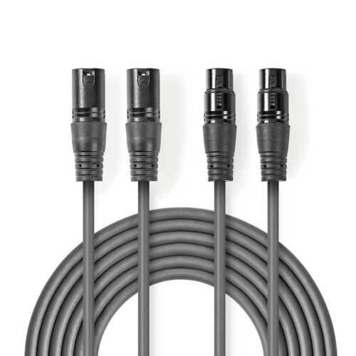 Cablu XLR stereo Premium Nedis 3m 2x XLR 3-pini tata - 2x XLR 3-pini mama gri COTH15030GY30