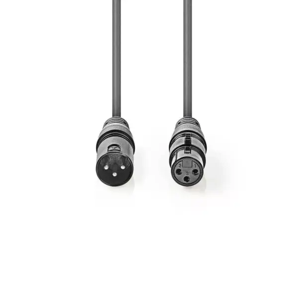 Cablu XLR stereo XLR 3 pini tata - XLR 3 pini mama 10m gri Nedis - imagine 2