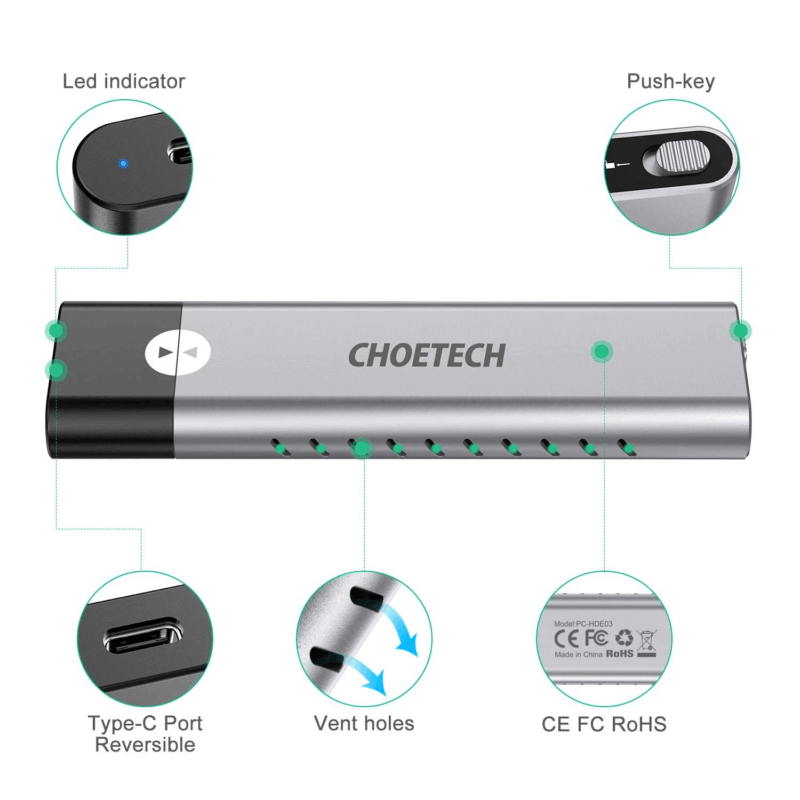 Carcasa SSD M.2 NVMe PCIe USB type C Choetech PC-HDE03