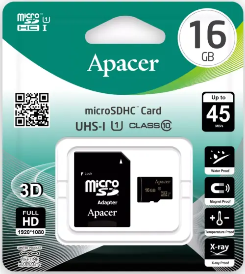 Card microSDHC UHS-I 16GB Clasa 10 cu adaptor SD Apacer
