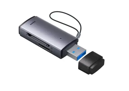 CARD READER extern Baseus Lite WKQX060013 USB 3.0 citeste /scrie SD /microSD 480Mbps maxim 512GB metalic gri