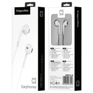 Casti IN-EAR cu microfon Kruger&Matz KMPC2-W albe conector USB type C