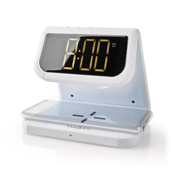 Ceas cu alarma Nedis incarcator wireless Qi lumina multicolora alb - imagine 12