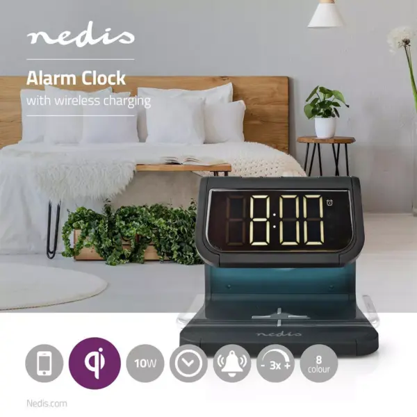 Ceas cu alarma Nedis incarcator wireless Qi lumina multicolora negru - imagine 14