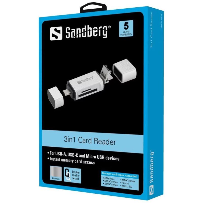 Cititor de carduri SD MicroSD cu conectare USB type C USB Micro USB Sandberg 136-28 argintiu