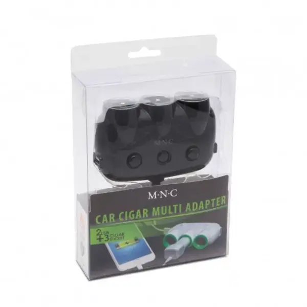 Distribuitor triplu pentru bricheta auto 12/24V 120W +2x USB 2100mAh negru M'N'C - imagine 3