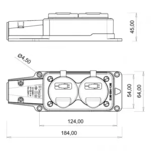 Fisa SCHUKO cauciuc cu capac Bemis BK1-1402-3612 2P+E 2 iesiri 16A 250V IP54
