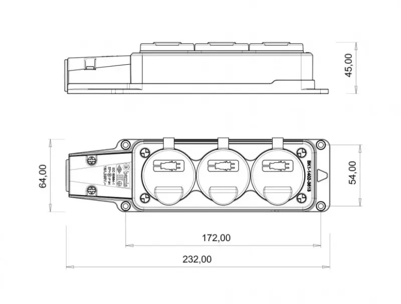 Fisa SCHUKO cauciuc cu capac Bemis BK1-1402-3613 2P+E 3 iesiri 16A 250V IP54