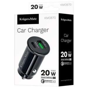Incarcator auto 12-24VDC bricheta - USB TYPE C + USB 3.1A QC 3.0 PD 20W Kruger&Matz