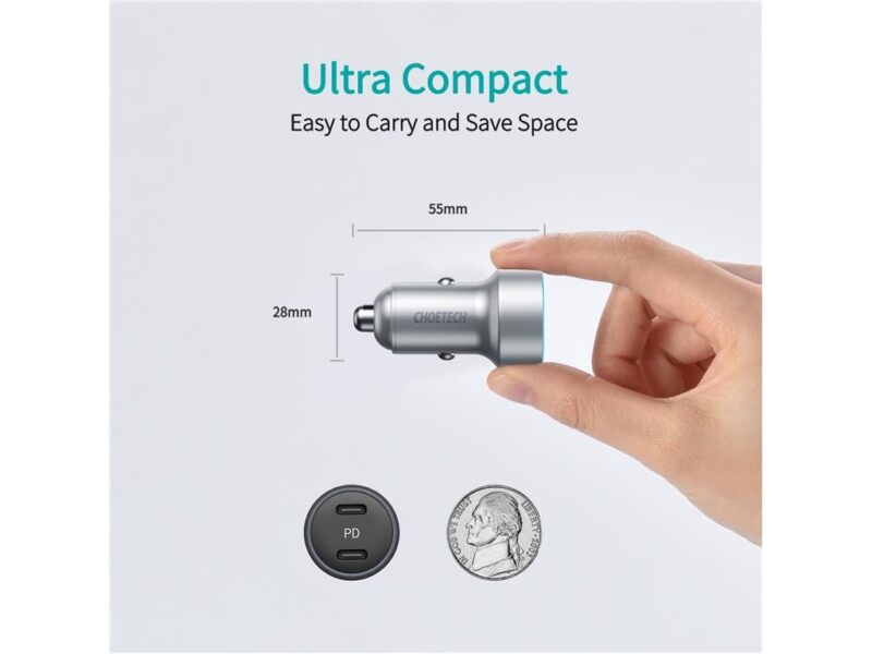 Incarcator auto 2x USB Type C PD 3.0 40W Choetech C0054-V2-SL
