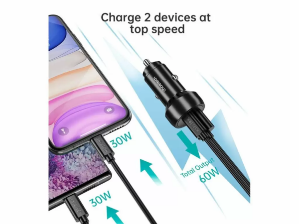 Incarcator auto Choetech TC0014 1x USB type C 1x USB A PD 60W TC0014-BK - imagine 7