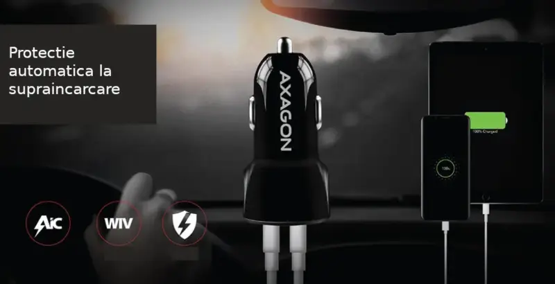 Incarcator auto Smart 5V 2.4A + QC3.0 30W negru Axagon PWC-QC5
