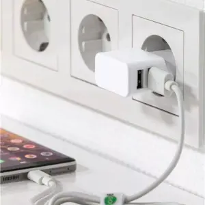 Incarcator de retea dual 2x USB cu cablu micro USB 2.4A alb Goobay