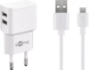 Incarcator de retea dual 2x USB cu cablu micro USB 2.4A alb Goobay