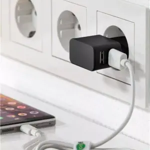 Incarcator de retea dual 2x USB cu cablu micro USB 2.4A negru Goobay