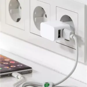 Incarcator dual Apple Lightning USB 2.4A 12W 1m alb Goobay
