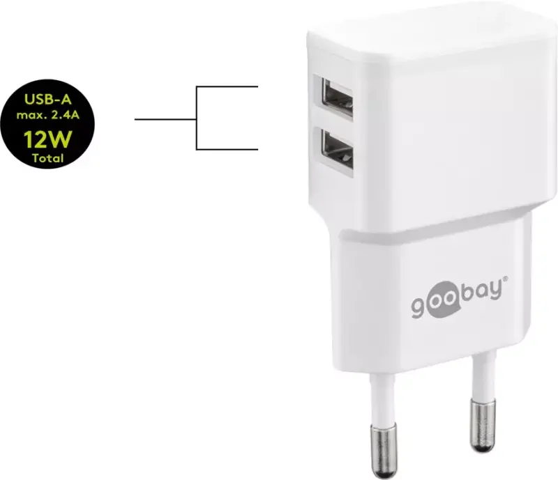 Incarcator dual Apple Lightning USB 2.4A 12W 1m alb Goobay