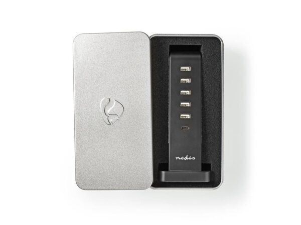 Incarcator multiport de familie Nedis 5x USB 2.1A (max) 45W + 1x USB type C 30W PD negru - imagine 3